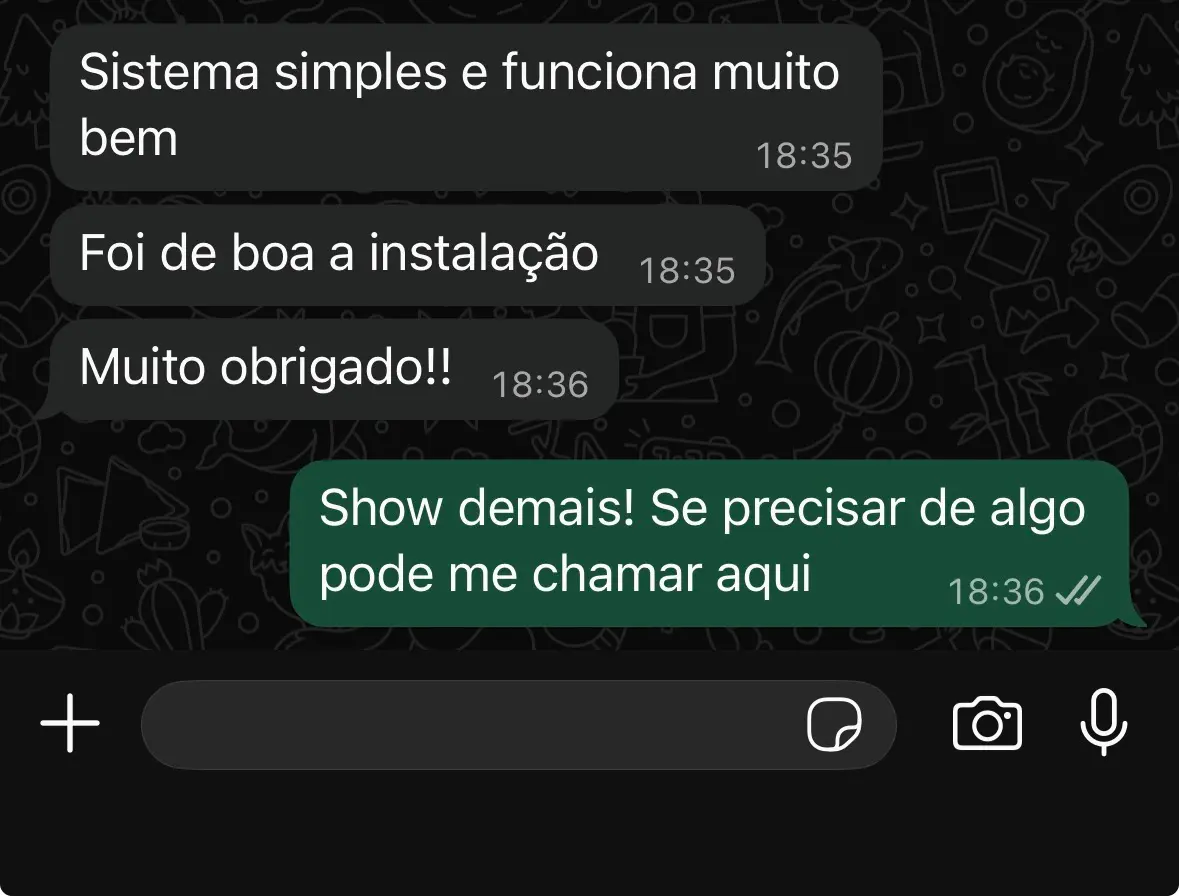 Cliente confirmando que a instalação foi simples