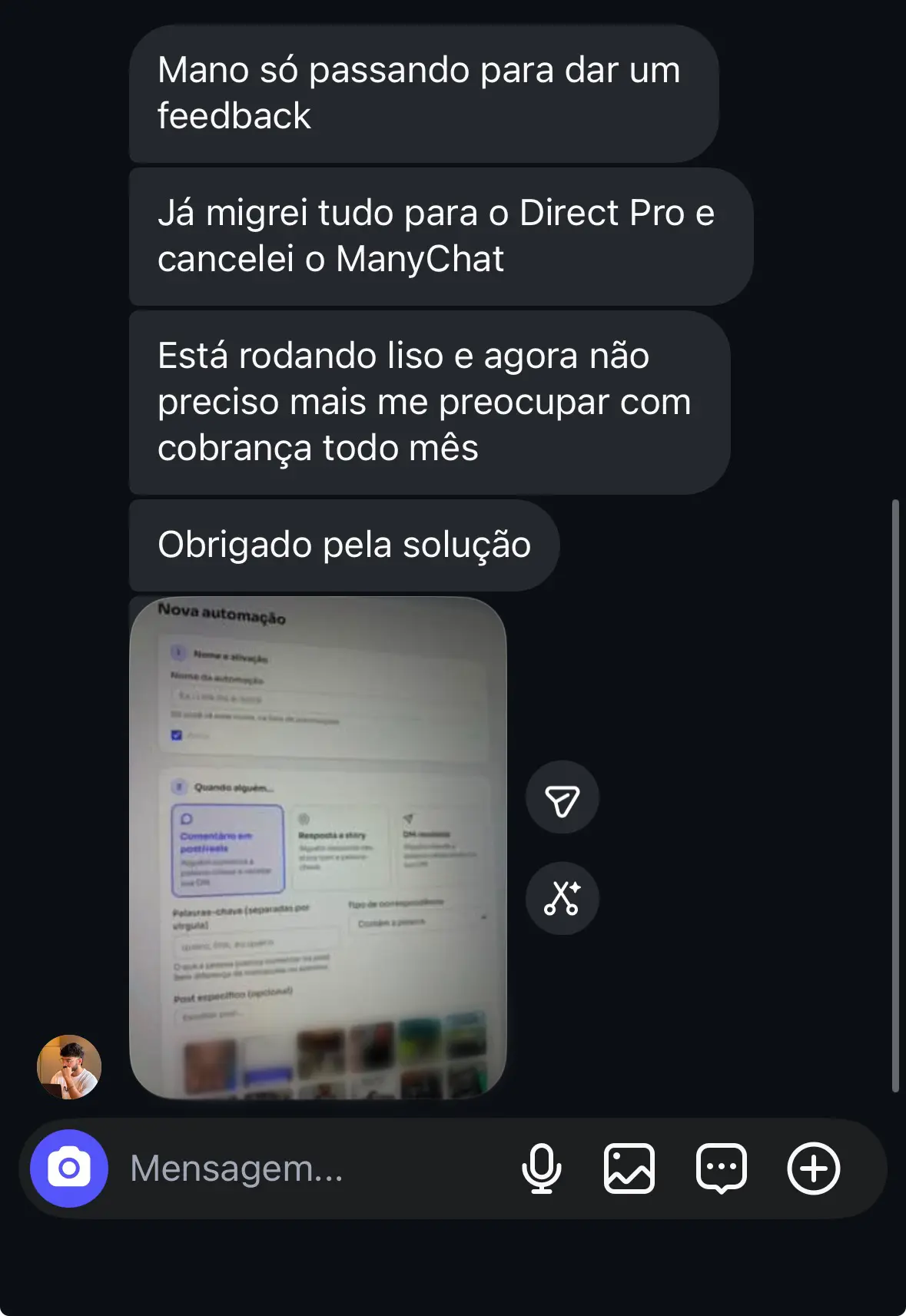 Feedback de cliente sobre o funcionamento das automações