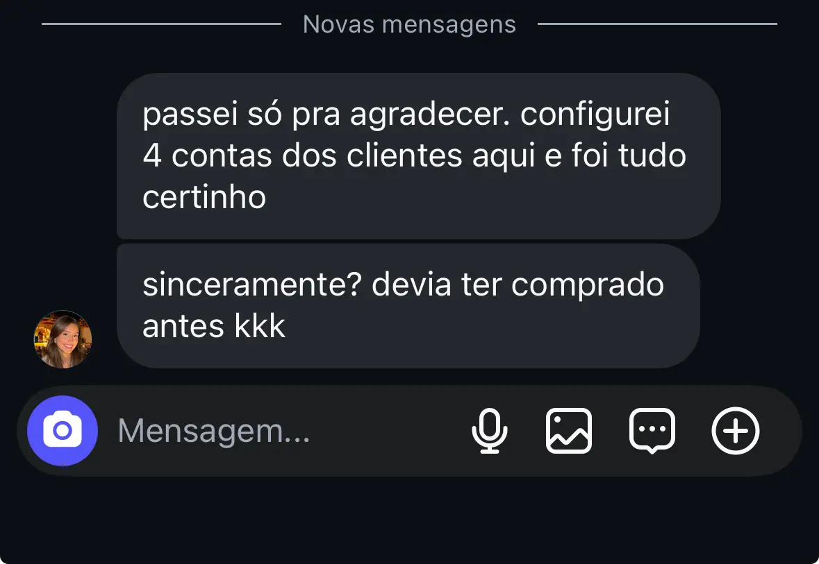 Cliente elogiando o suporte e a facilidade de uso